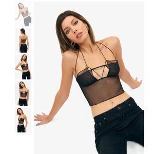 SOLADO Halter Neck Backless Cut Out Mesh Crop Top